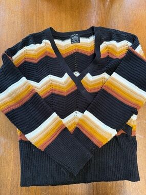 Black Chevron Stripe V-Neck Sweater